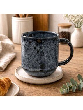 Handcrafted Blue Speckled Ceramic Mug Textured Glaze 12oz Artisan Cup